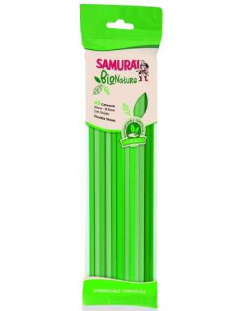 SAMURAI BIO NATURE 40 CANNUCCE VERDI CON SNODO BIODEGRADABILE COMPOSTABLE IN PLA (24 CM X 5 MM)