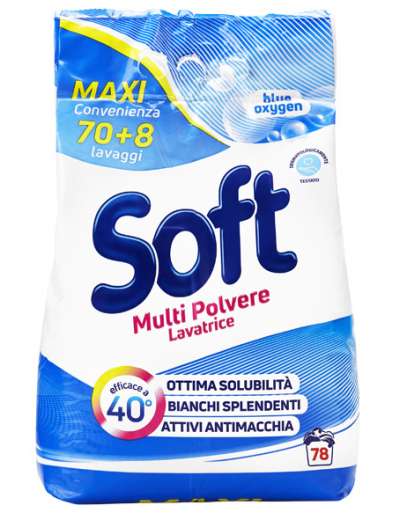 SOFT DETERSIVO BUCATO LAVATRICE IN POLVERE BLUE OXYGEN FUSTONE 70+8 LAVAGGI
