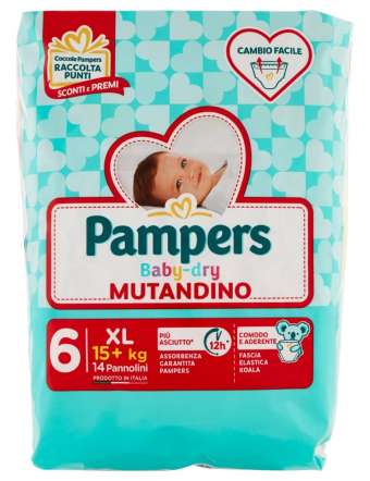 PAMPERS BABY DRY MUTANDINO TAGLIA 6 EXTRA LARGE 14+ KG