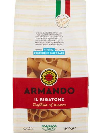 ARMANDO RIGATONI PASTA 100% ITALIANA TRAFILA BRONZO GR 500