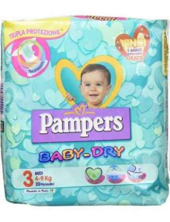 PAMPERS BABY DRY DOWNCOUNT MIDI X20