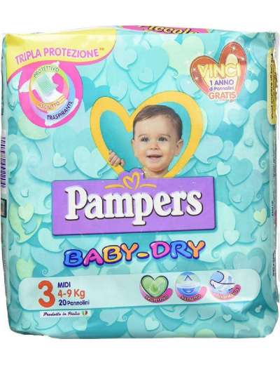 PAMPERS BABY DRY DOWNCOUNT MIDI X20